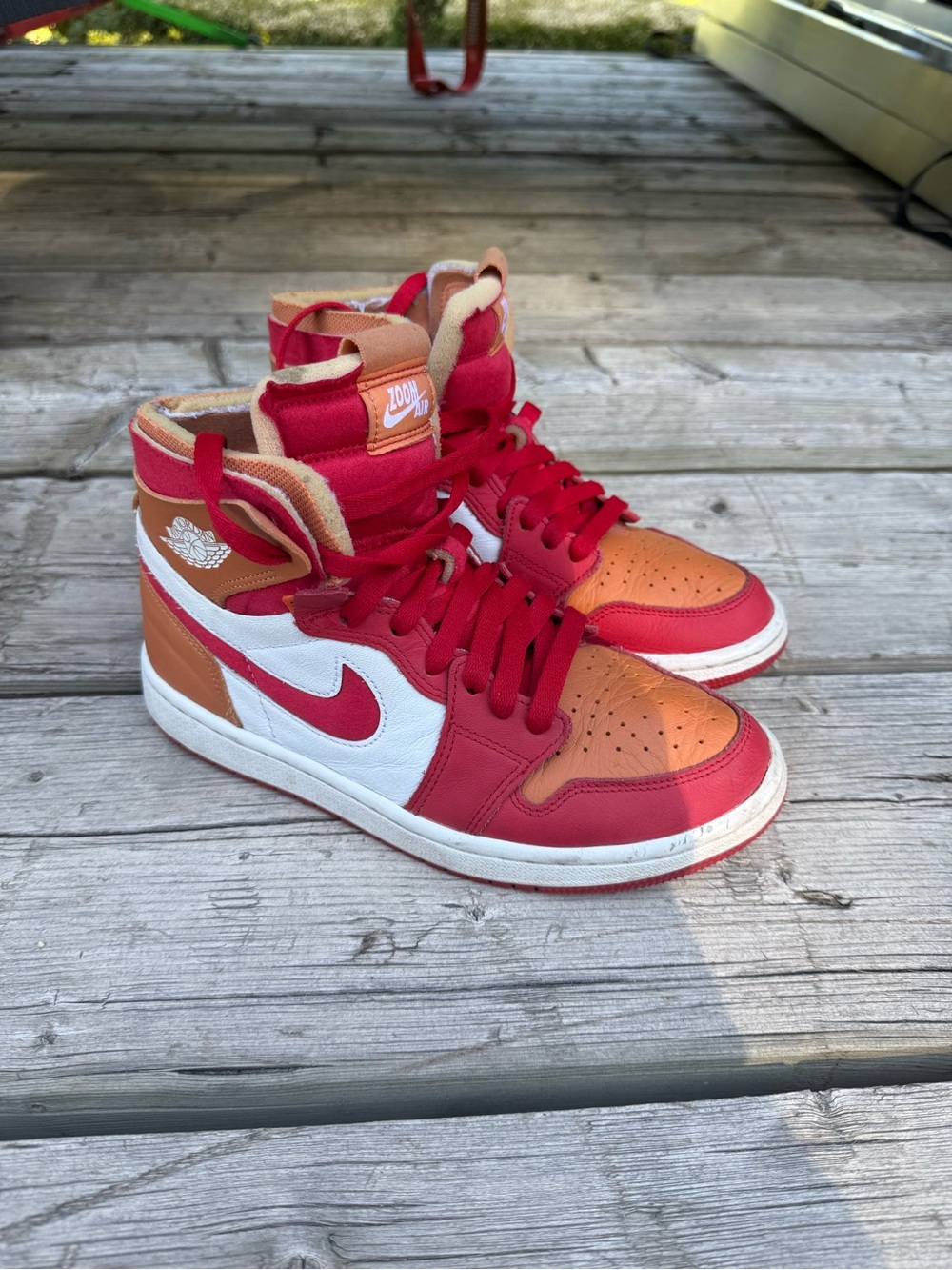 Nike Air Jordan 1 High Top Sneakers in Red, Orange & White